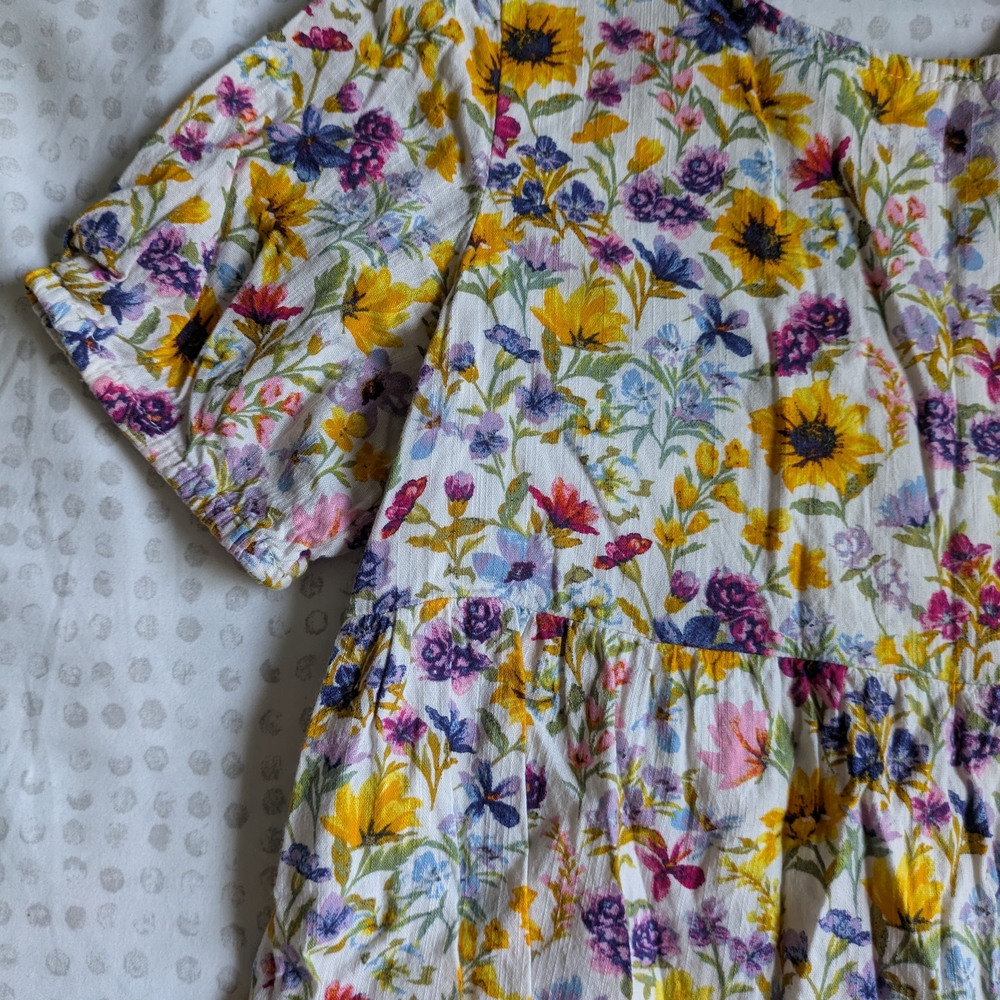Old Navy Yellow and Blue Tiered Puff Sleeve Sundress - Picture 2 of 6
